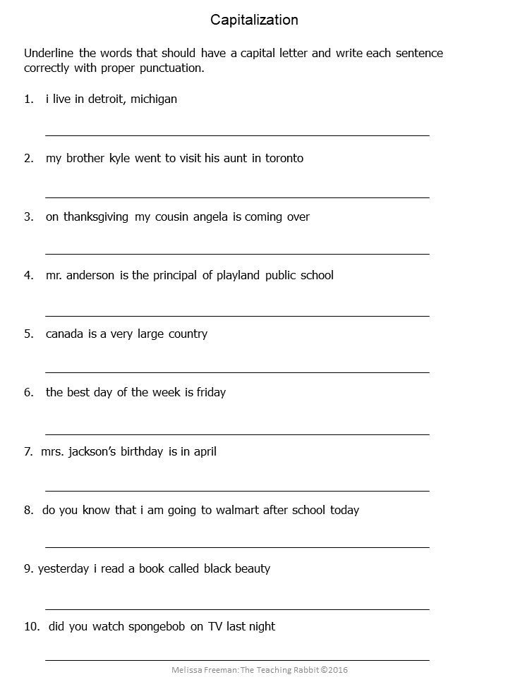 Fourth Grade Capitalization Worksheets 4th Grade