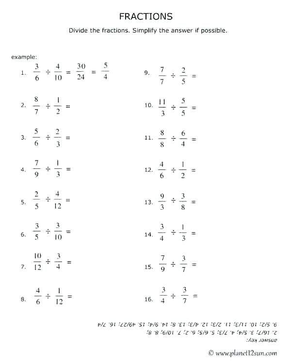 Adding Subtracting Multiplying And Dividing Fractions Worksheet With Answers