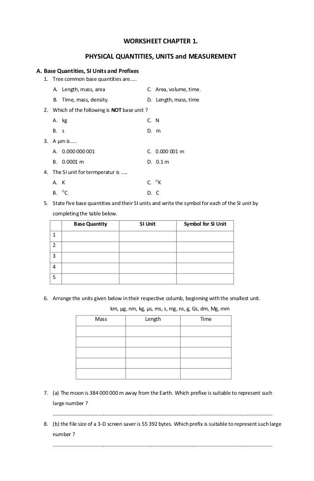 Physics Worksheets