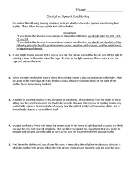 Classical Conditioning Worksheet