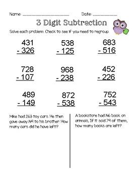 3 Digit Subtraction With Regrouping Worksheets