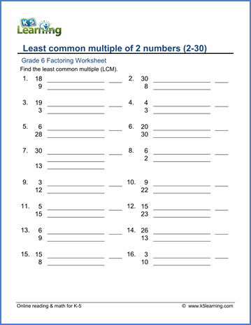 Least Common Denominator Worksheet