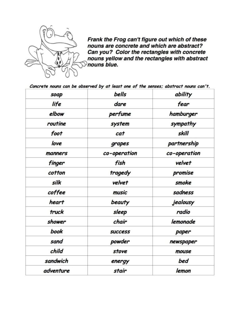 Abstract Noun Worksheets For Class 3