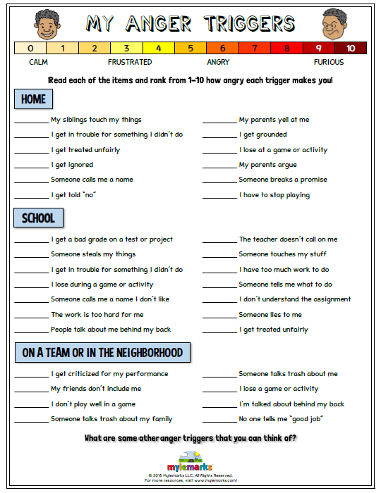 Anger Management Worksheets For Youth