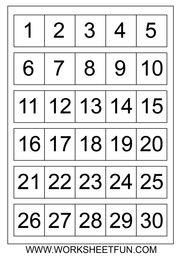 Number Sheet 1-30