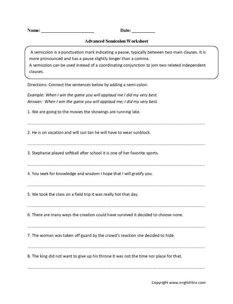 7th Grade Sentence Structure Worksheets With Answer Key Pdf