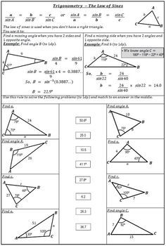 Law Of Cosines Worksheet