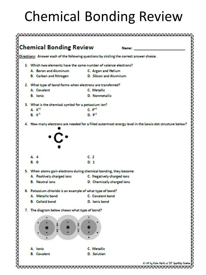 Chemical Bonding Worksheet Answer Key