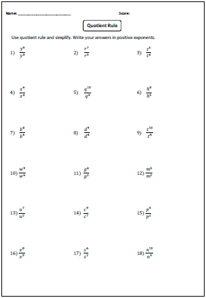 Pre Algebra Exponents Worksheets Grade 8