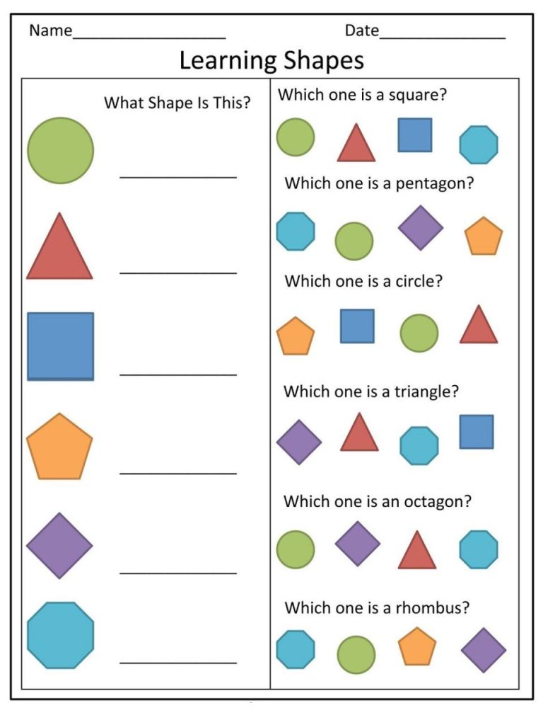 Learning Shapes Worksheets Preschool