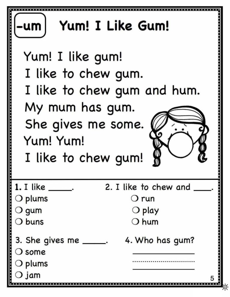 Printable Grade 1 Reading Worksheets