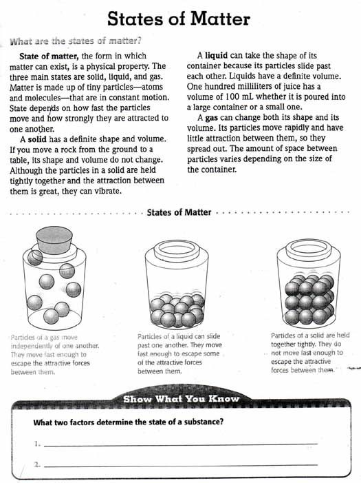 8th Grade Science States Of Matter Worksheet