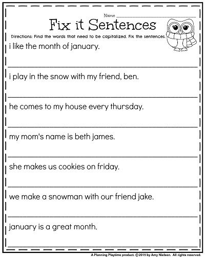 Capitalization Grammar Worksheets For Grade 1