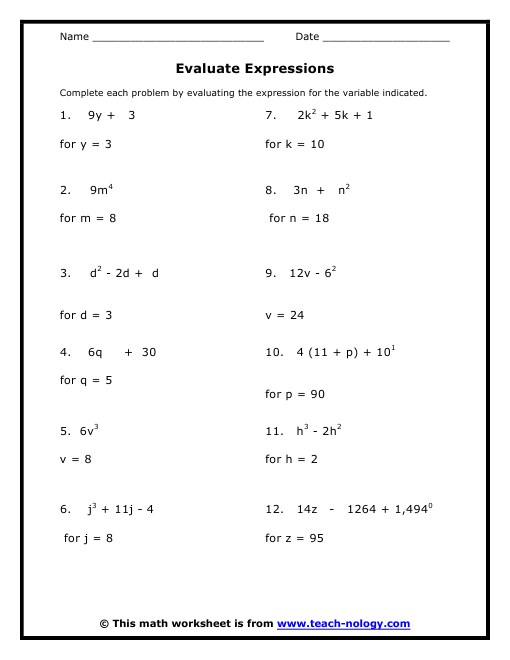 Printable Pre Algebra Worksheets For 8th Graders