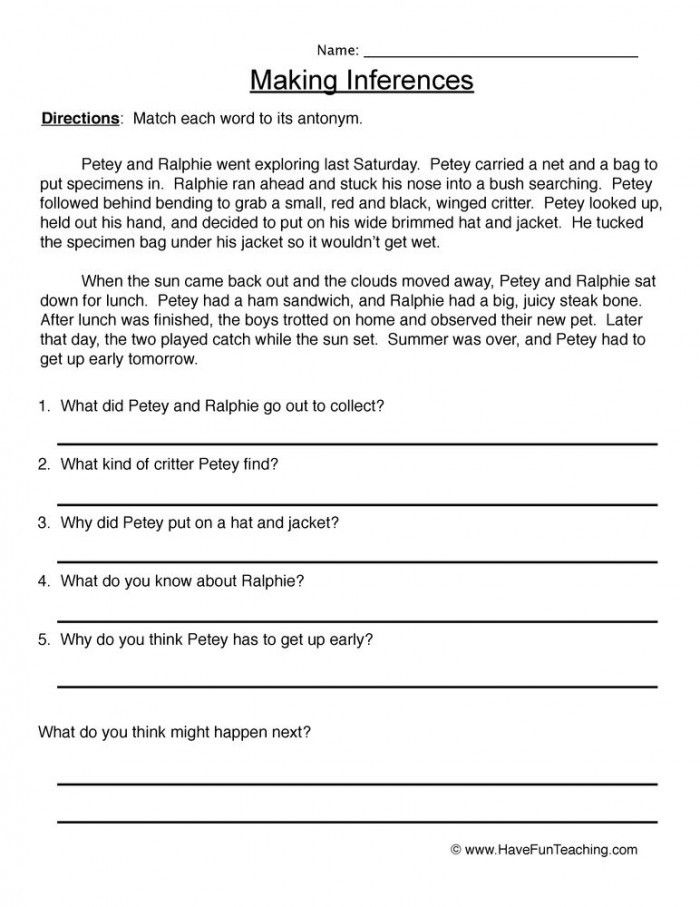 Grade 6 Inferences Worksheet 1