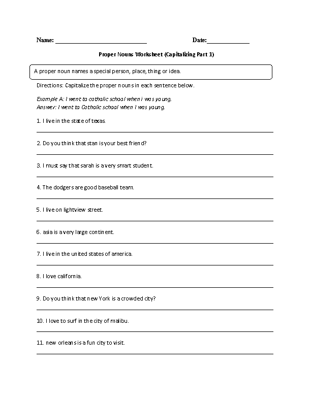 Grade 4 Common And Proper Nouns Worksheet Pdf