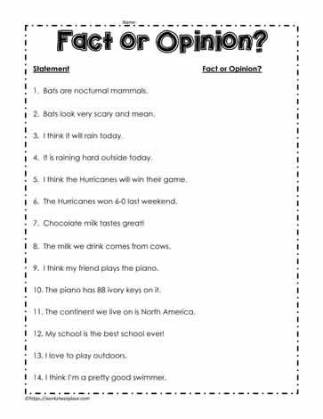 Fact And Opinion Worksheets 3rd Grade