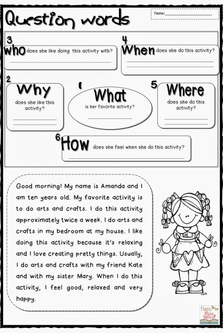 Question Words Worksheet For Grade 1