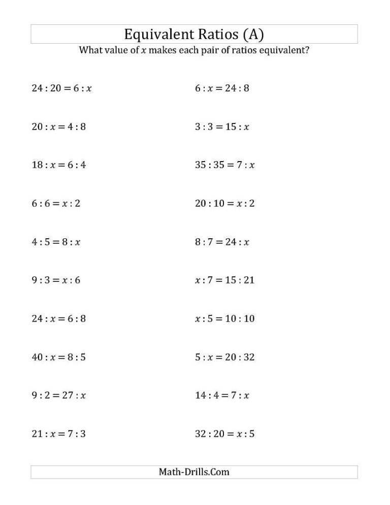 Equivalent Ratios Worksheet Grade 6