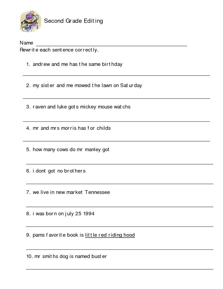 Editing Worksheets For 2nd Grade