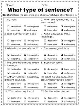 Types Of Sentences Worksheet With Answers Grade 8