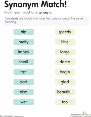 Synonyms Worksheet For Grade 2