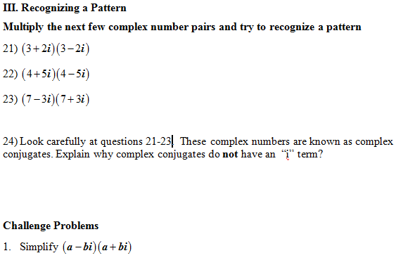 Practice Complex Numbers Worksheet