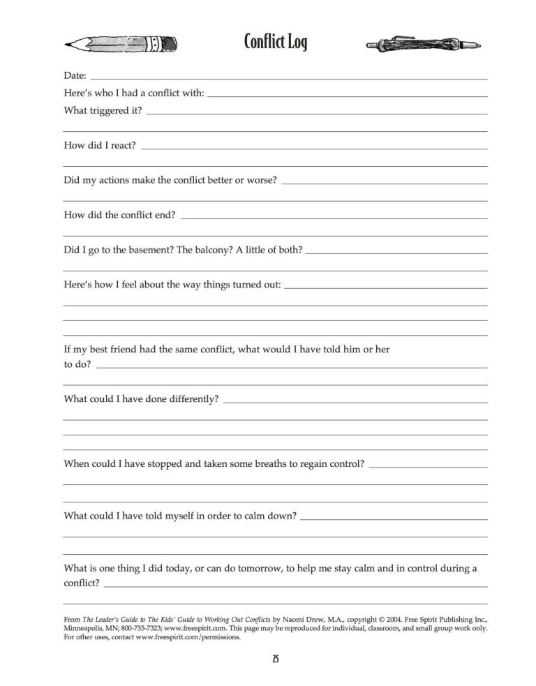 Conflict Resolution Worksheets