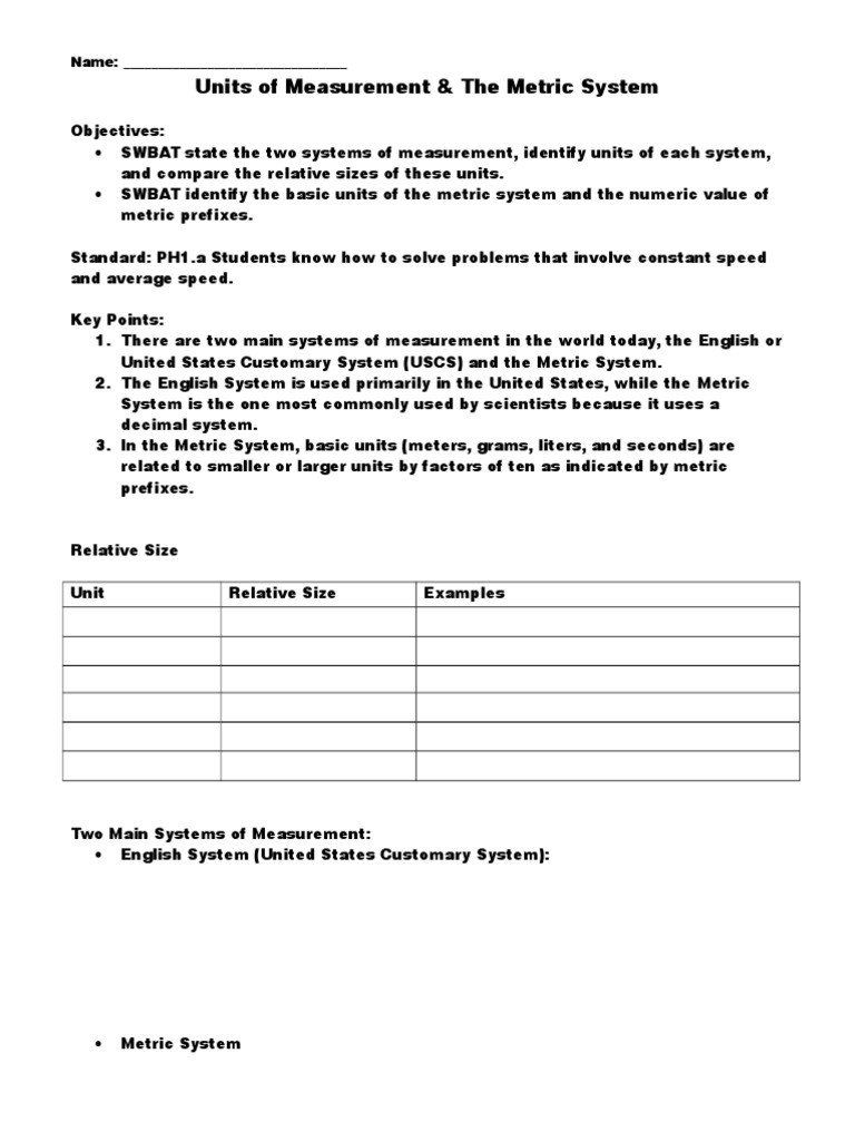 Metric Mania Conversion Challenge Worksheet Answers Key