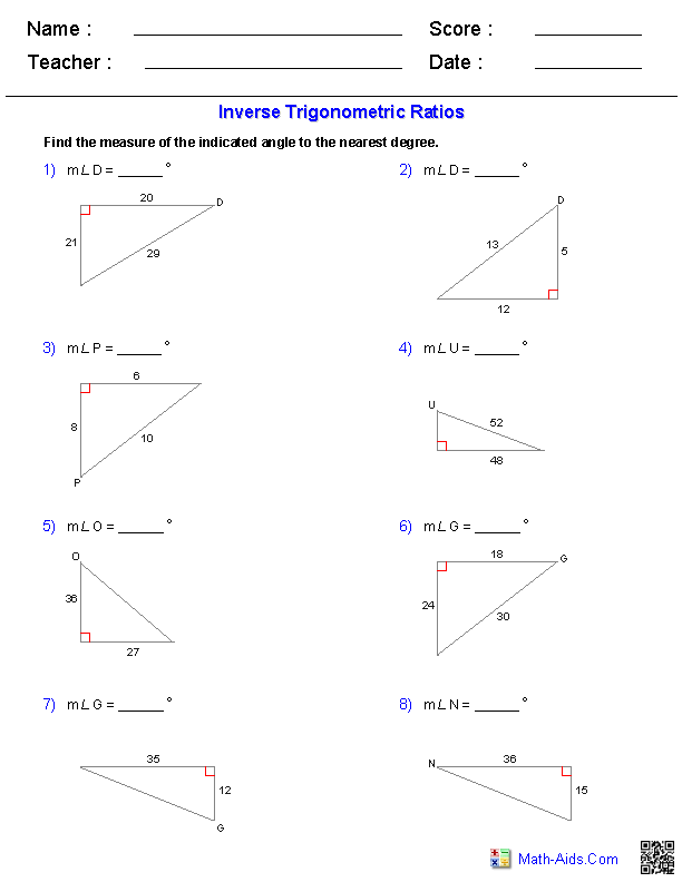 Trigonometry Worksheets Pdf