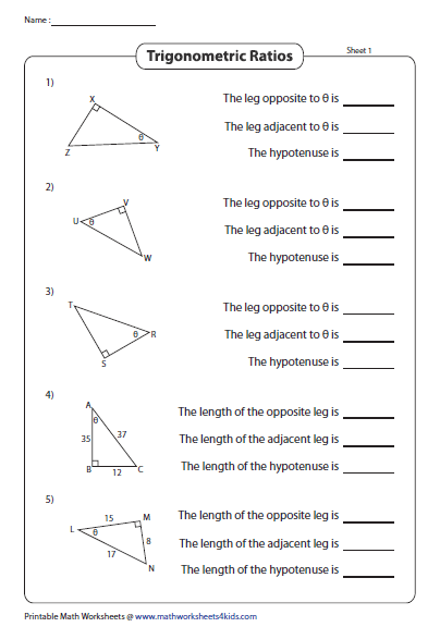 Trigonometric Ratios Worksheet Answer Key