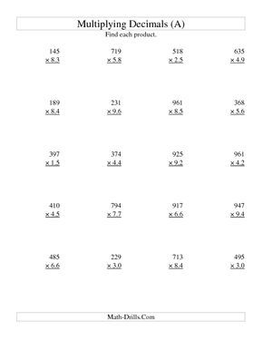 Multiplying Decimals Worksheets Grade 6