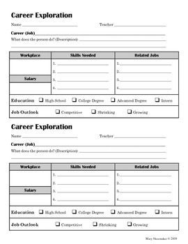 Elementary Career Exploration Worksheets Printable