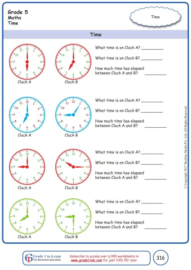 Math Time Worksheets Grade 5