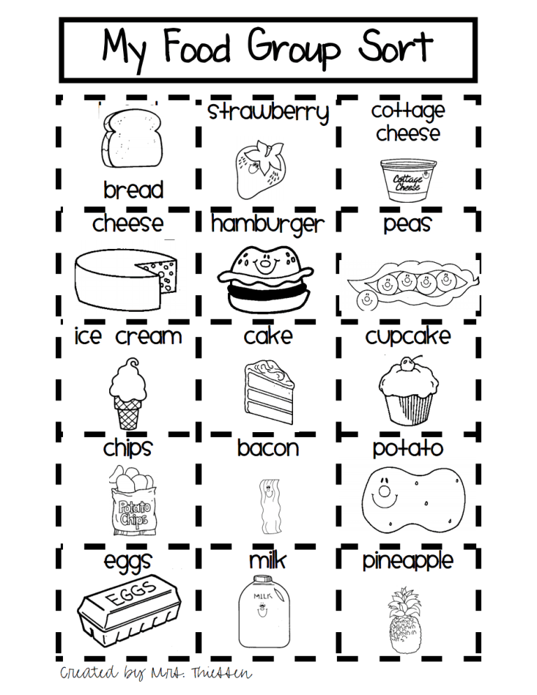 Food Groups Worksheets Pdf