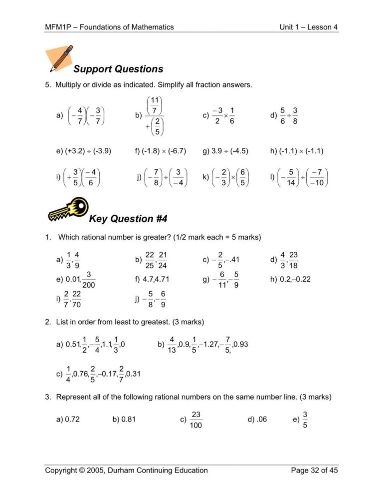 Rational Numbers Class 8 Worksheet