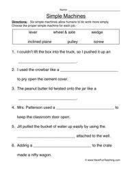 Simple Machines Worksheets Free Printables