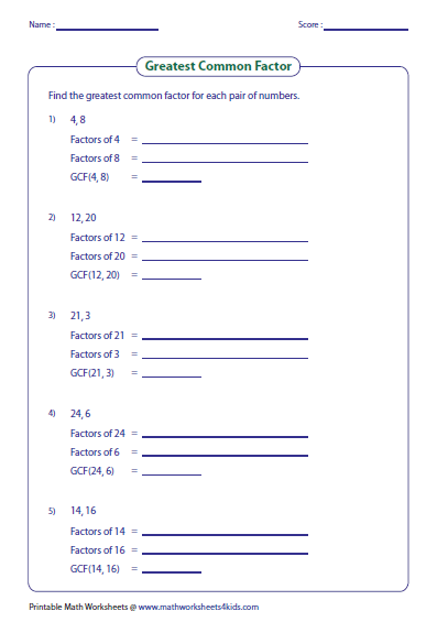 Fifth Grade Factors And Multiples Worksheet For Grade 4 With Answers