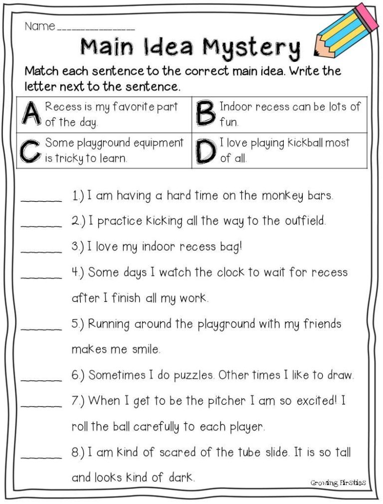 Main Idea Worksheets 6th Grade Pdf