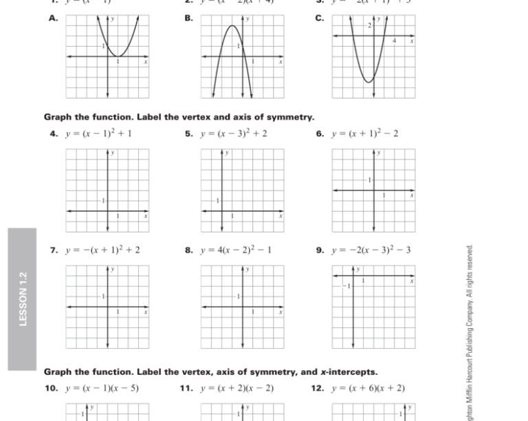 Quadratic Functions Worksheet Pdf