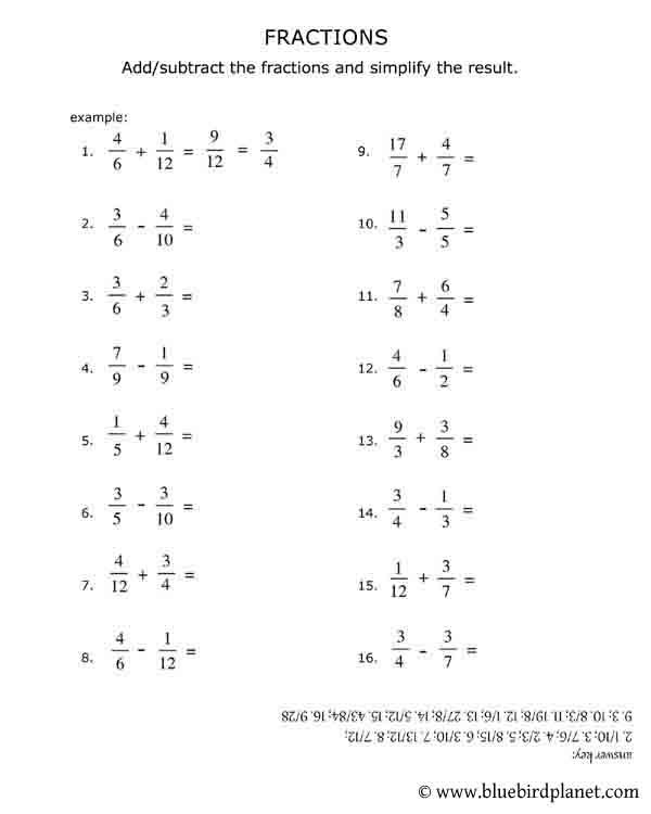 Adding Fractions Worksheets Pdf