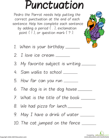 Free Punctuation Worksheets For Grade 1