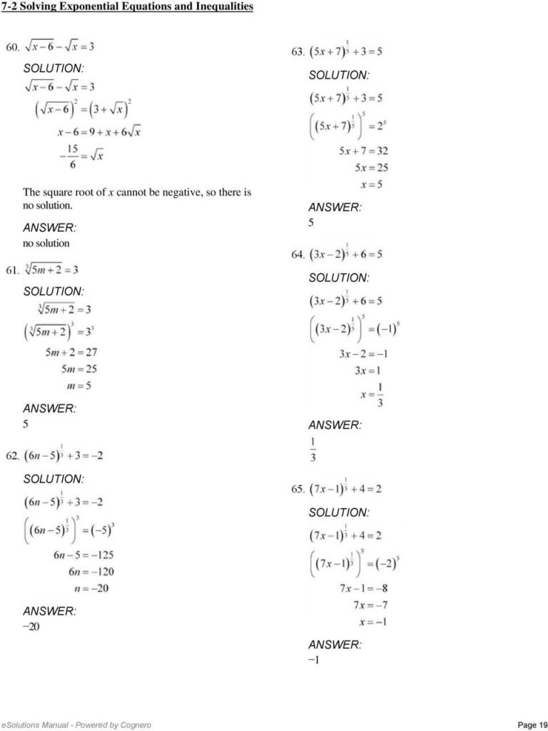 Solving Exponential Equations And Inequalities Worksheet Answers