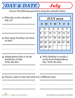 Calendar Worksheets For Grade 2