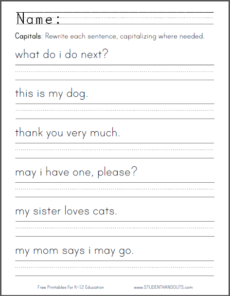 Capitalization Worksheets For Grade 1