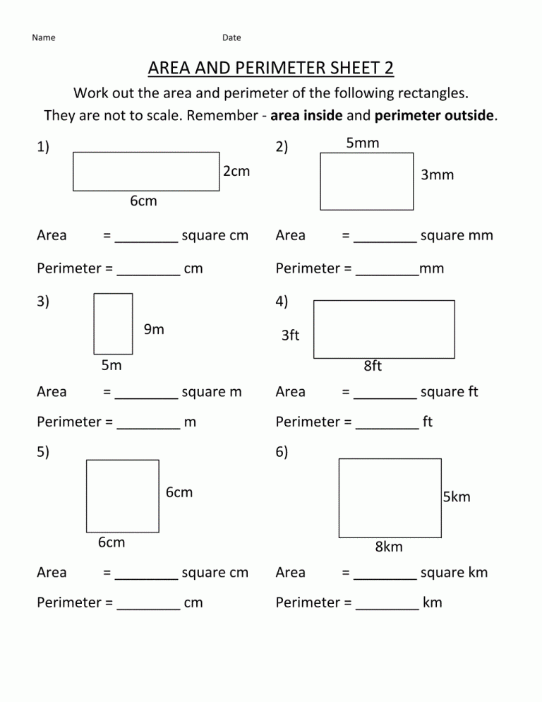 Area And Perimeter Worksheets Pdf