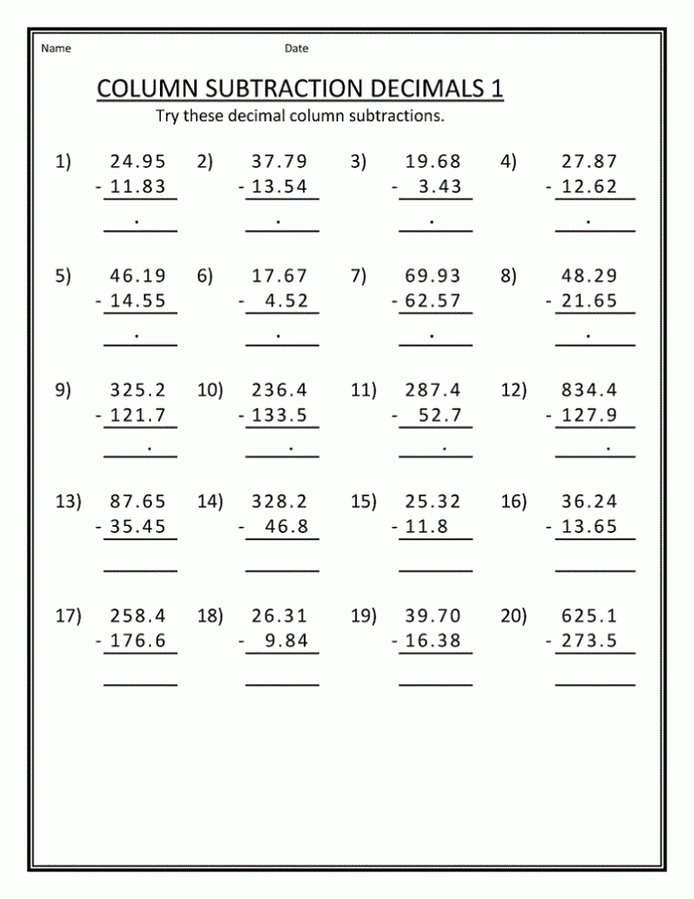 5th Grade Math Worksheets Grade 5 Addition And Subtraction