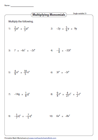 Multiplying And Dividing Polynomials Worksheet