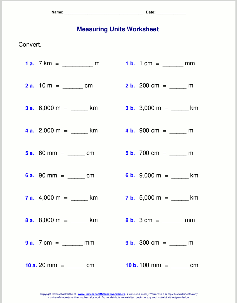 Unit Conversion Worksheet