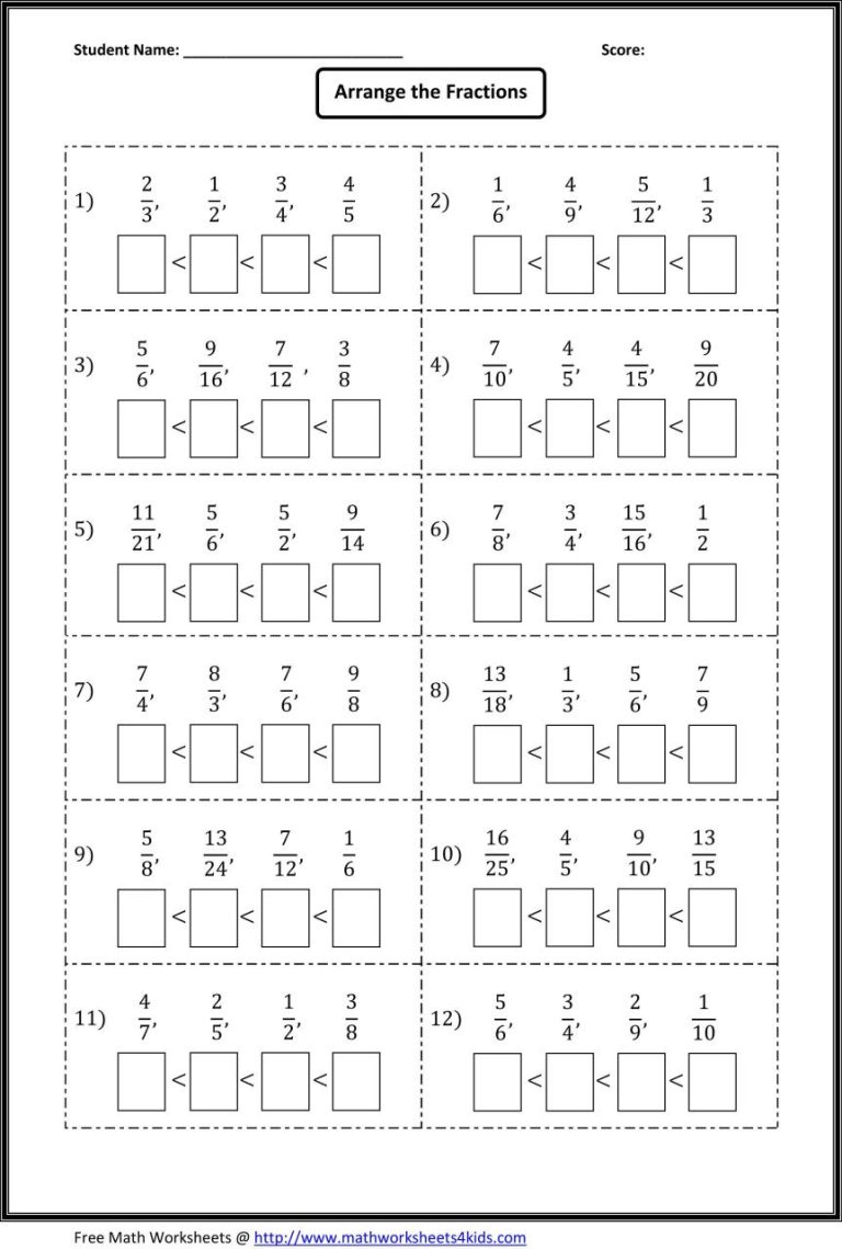 Ordering Fractions Worksheet Pdf